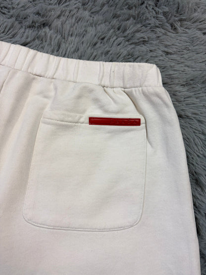 Prada Sport 2010 Red Tab Baggy White Cotton Jogger Shorts - L | O/S, Red