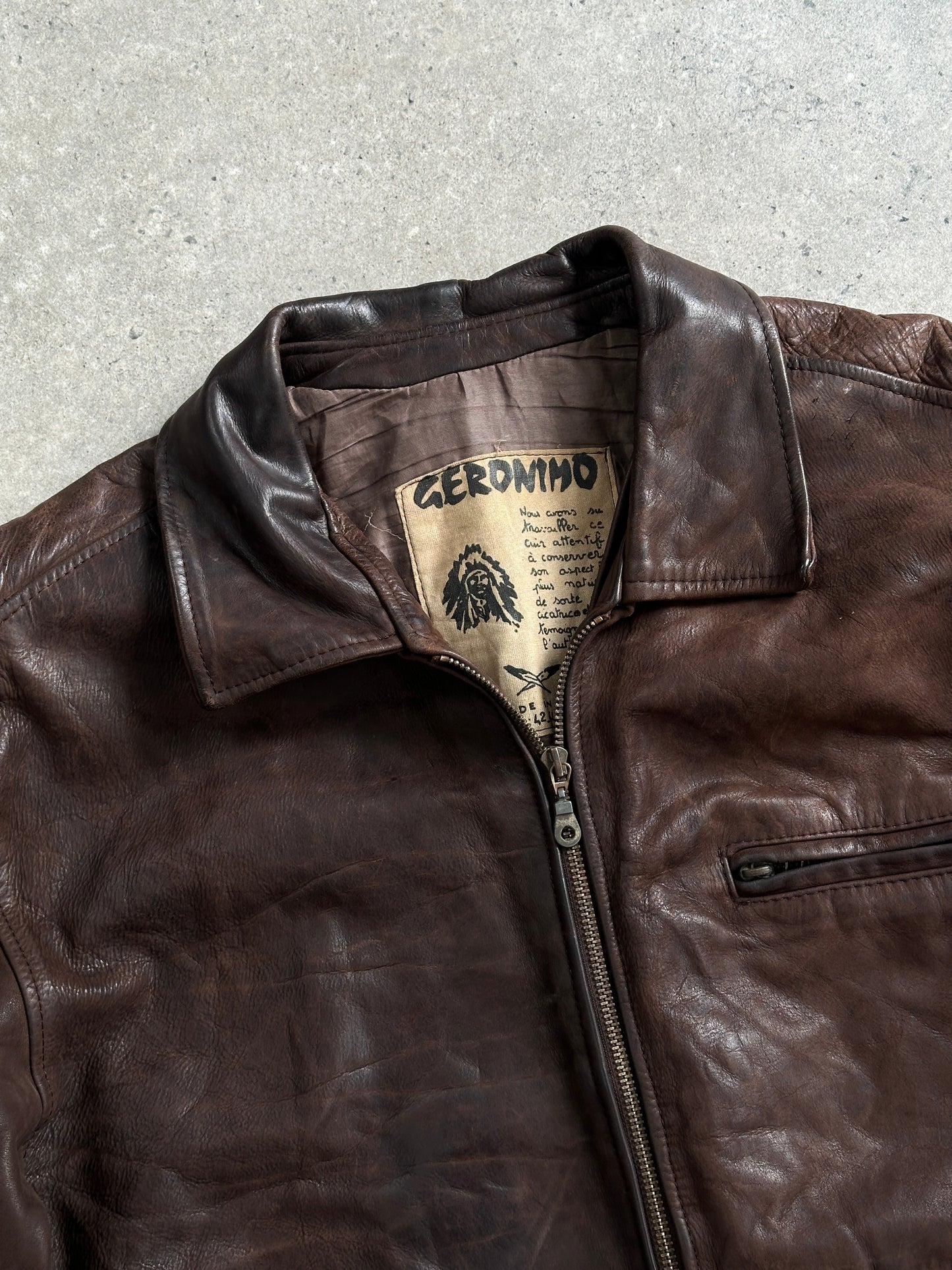 French Vintage 1980s Aged Boxy Leather Jacket - L