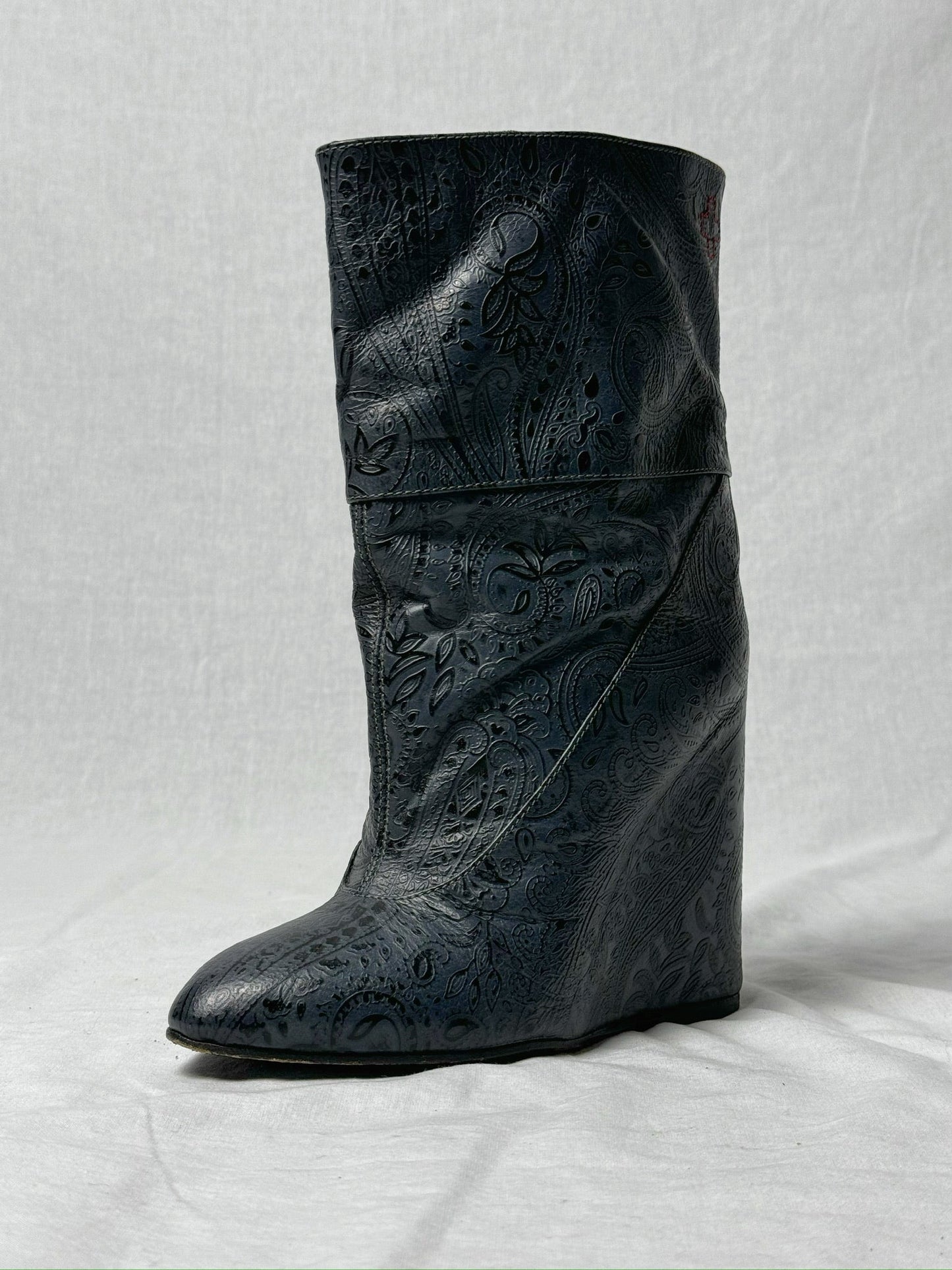 AF VANDEVORST EMBOSSED WEDGE BOOTS | DEFAULT TITLE, Blue
