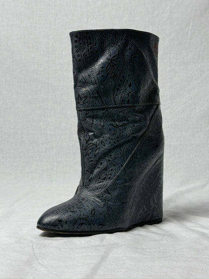 AF VANDEVORST EMBOSSED WEDGE BOOTS | DEFAULT TITLE, Blue