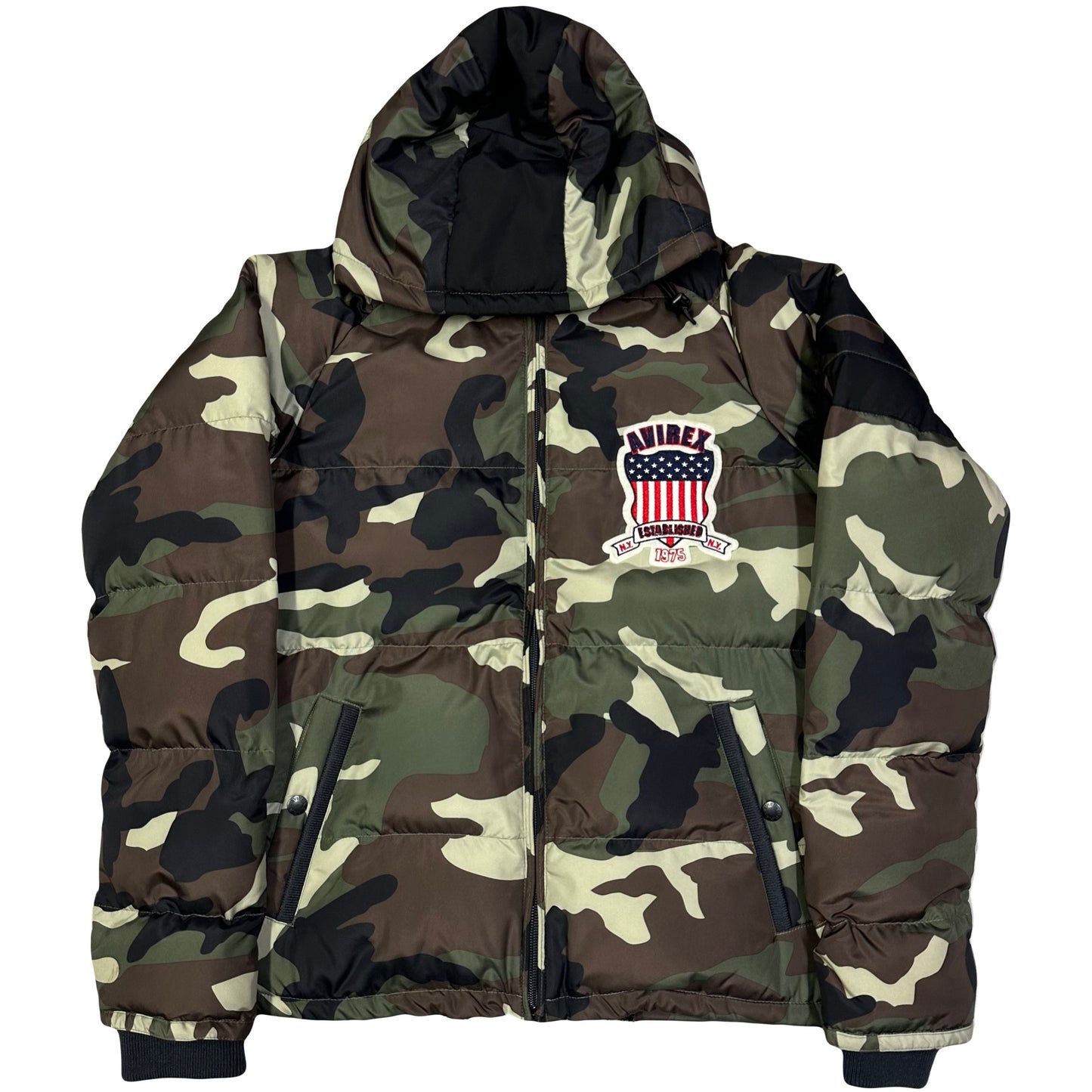 Avirex Spell Out Puffer Jacket In Camo ( M )