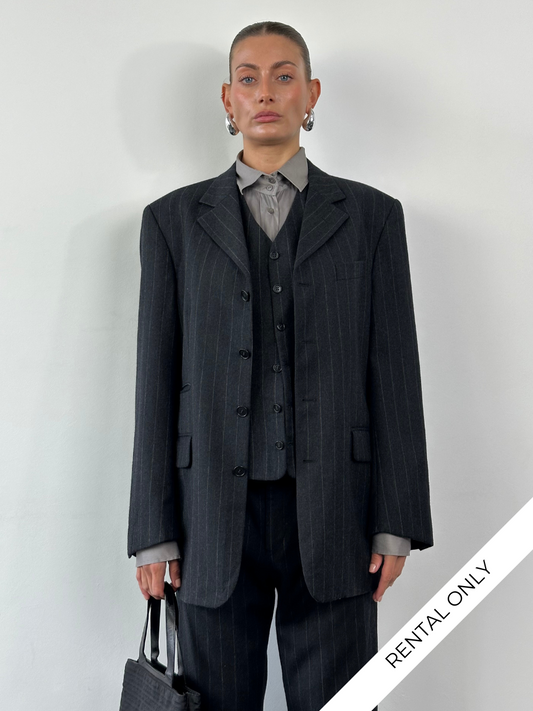 Yves Saint Laurent Pour Homme 1990s Brushed Wool Pinstripe Three Piece Suit - 40R/W30