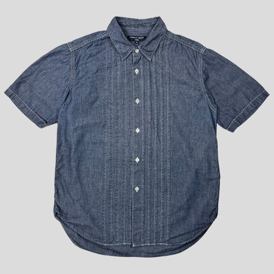 Comme Des Garçons Homme 2008 Pleated Indigo Cotton Shirt - S