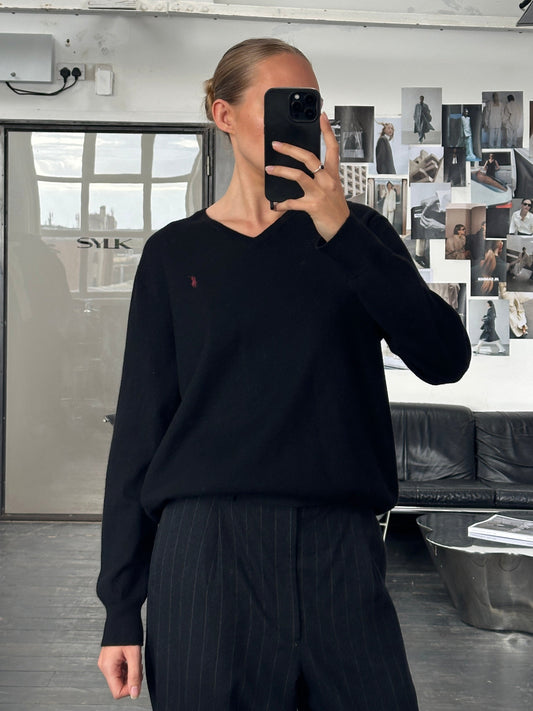 Ralph Lauren 2000s Pure Merino Wool Logo V Neck Jumper - M