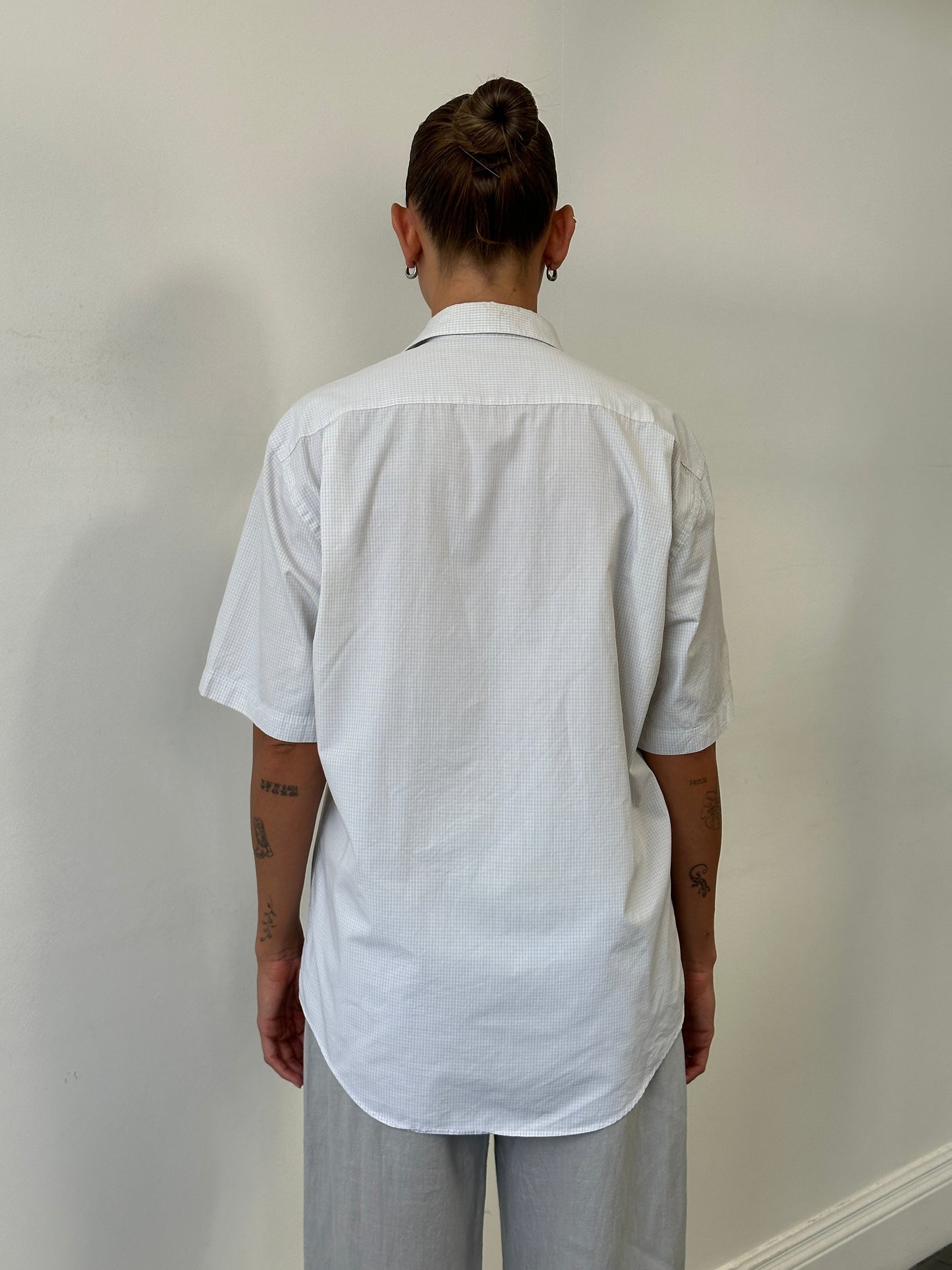 Yves Saint Laurent Pour Homme Cotton Check Short Sleeve Logo Shirt - L