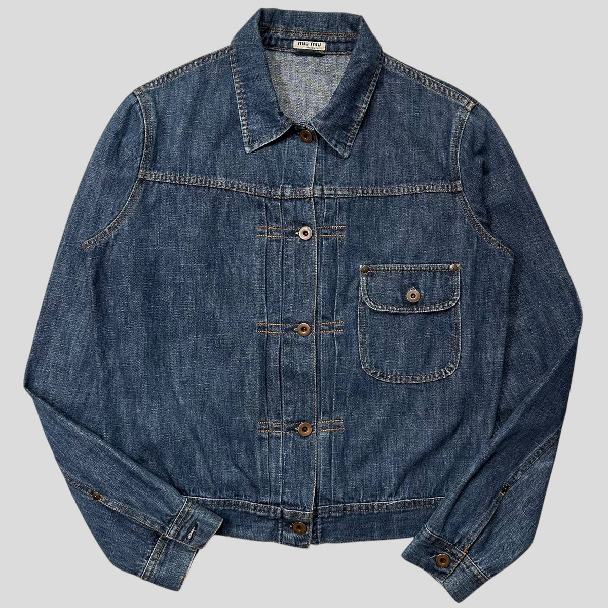 Miu Miu 2001 Runway Denim Fiammoto Pleated Work Jacket - S/M | Medium, Blue