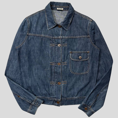 Miu Miu 2001 Runway Denim Fiammoto Pleated Work Jacket - S/M | Default Title, Red