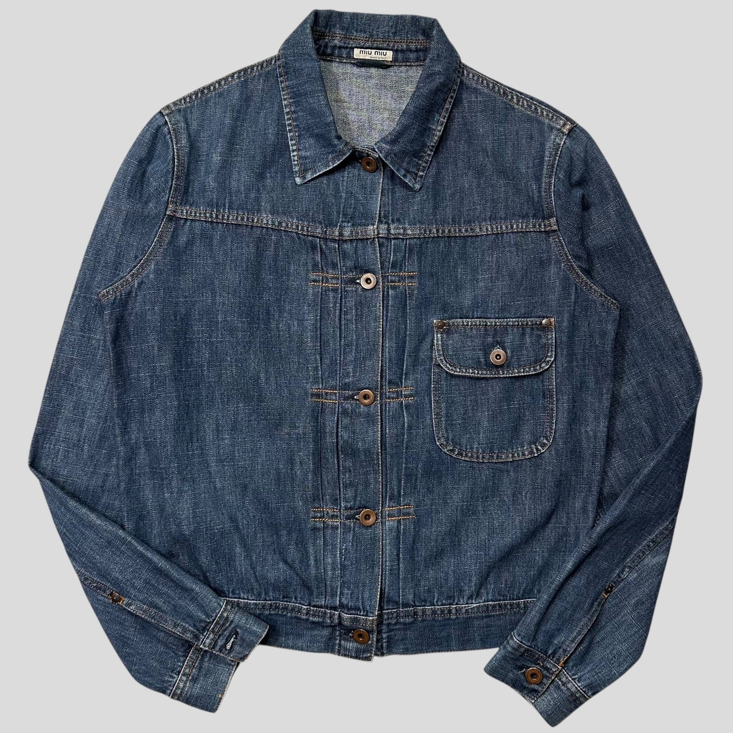 Miu Miu 2001 Runway Denim Fiammoto Pleated Work Jacket - S/M | Default Title, Red