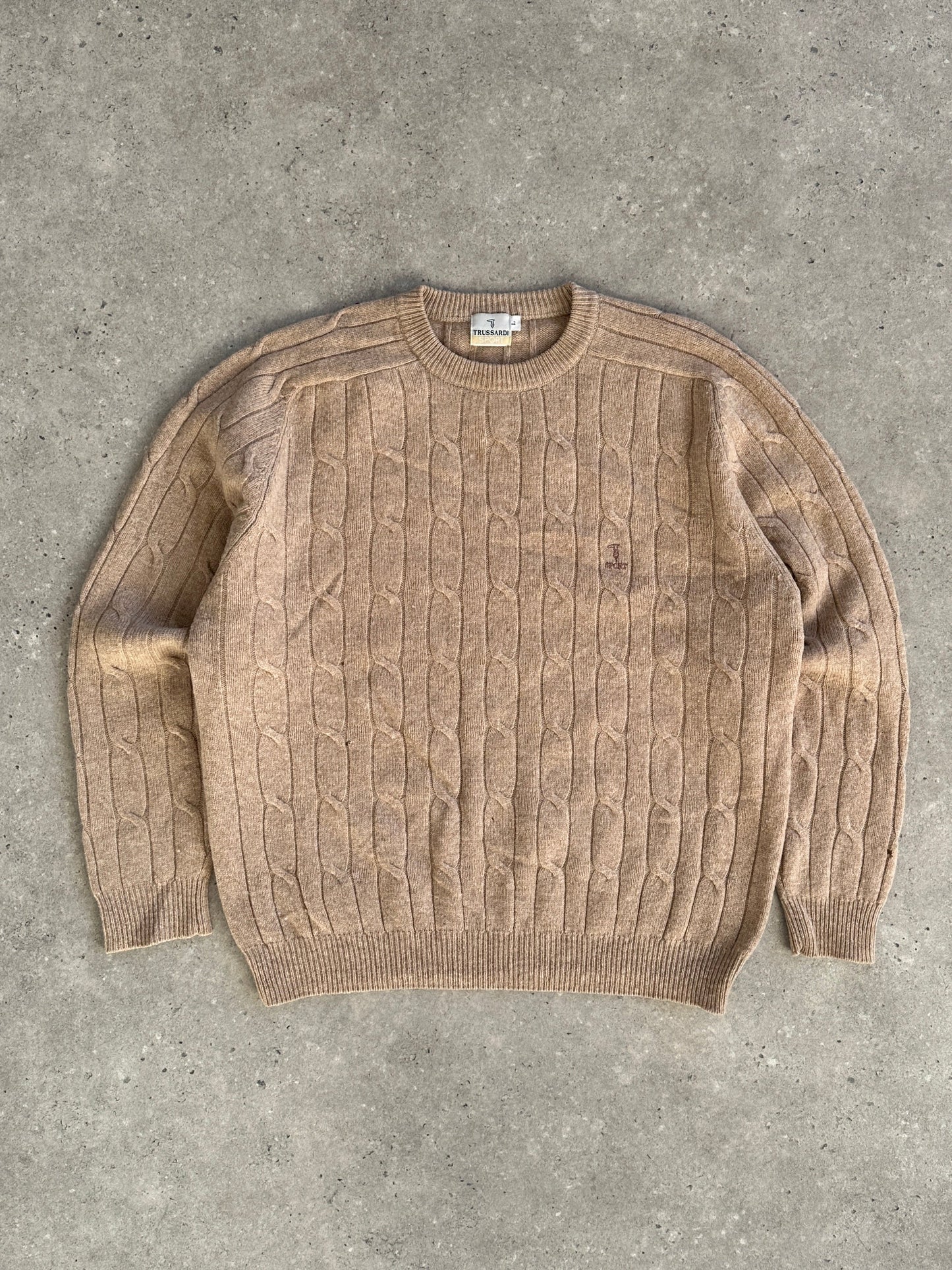 Trussardi Pure Wool Cable Knit Logo Jumper - L