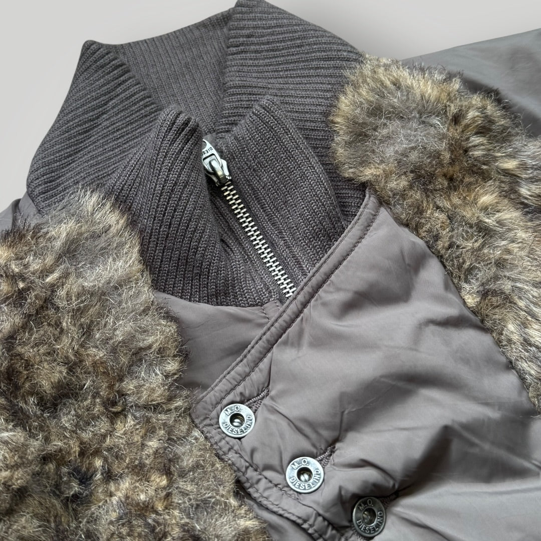 2000's Diesel Faux Fur Asymmetrical Bomber Jacket S