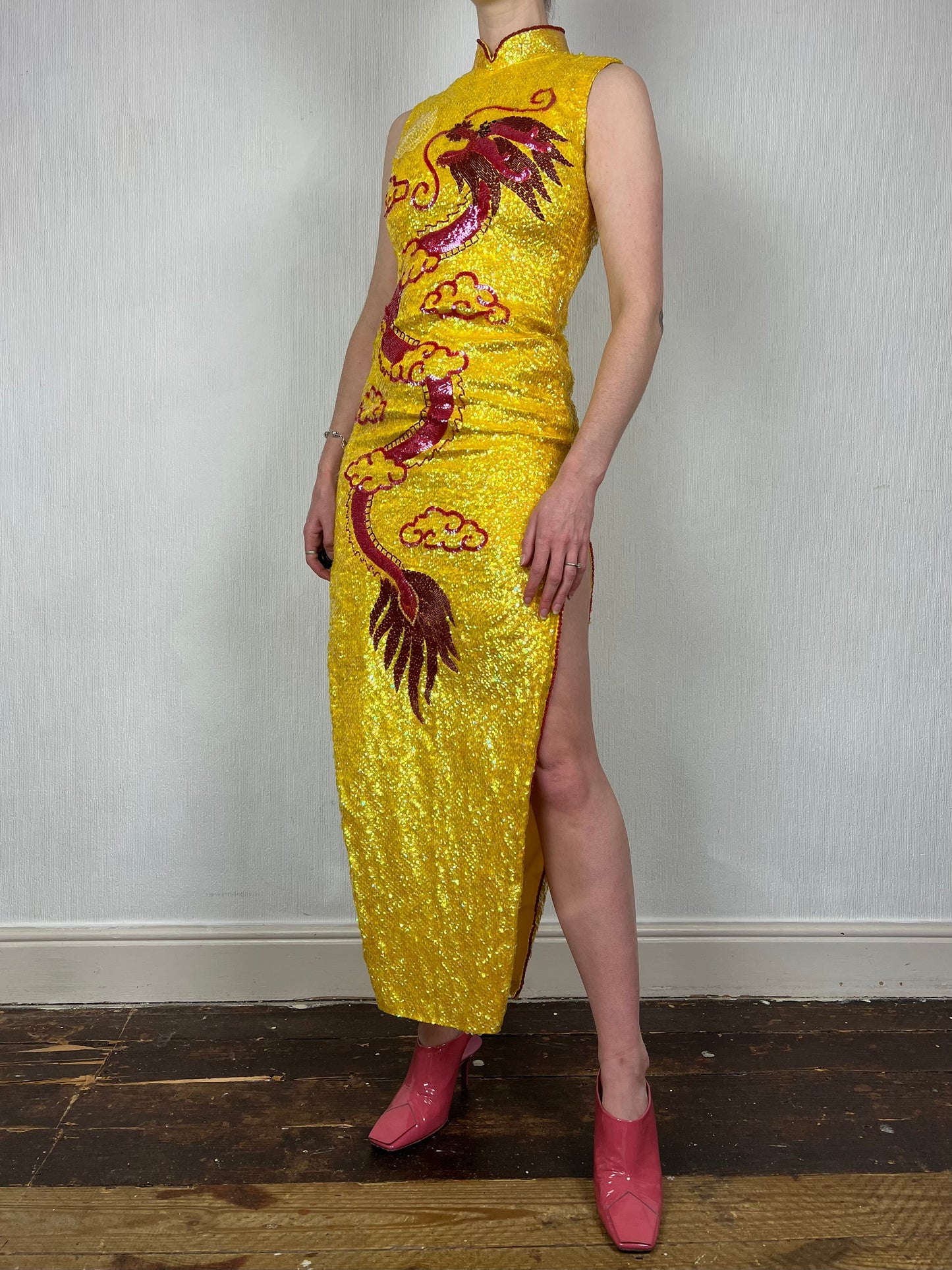 Vintage 1960s sequin dragon qipao