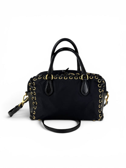 2000s RARE Prada Nylon Grommet Stitch 2Way Handbag | O/S, Black