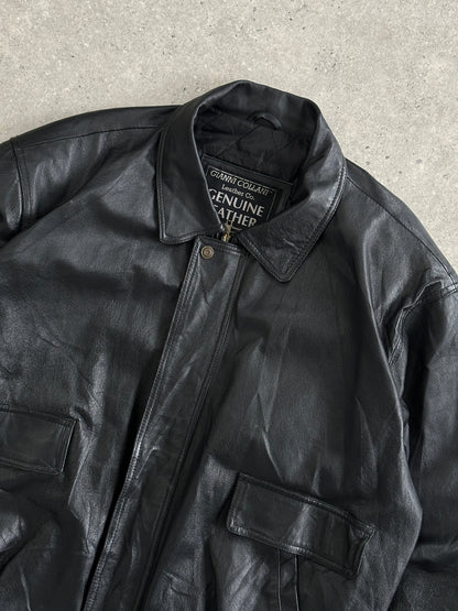 Vintage Leather Bomber Jacket - XL