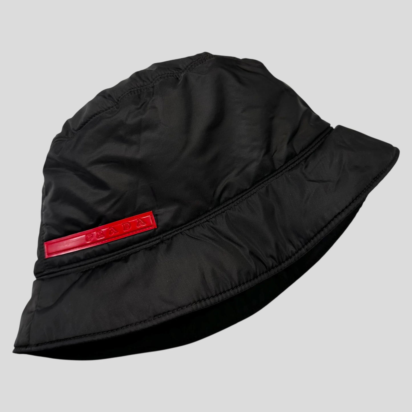 Prada Sport 1999 Nylon Padded Red Tab Bucket Hat - M/L