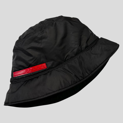 Prada Sport 1999 Nylon Padded Red Tab Bucket Hat - M/L