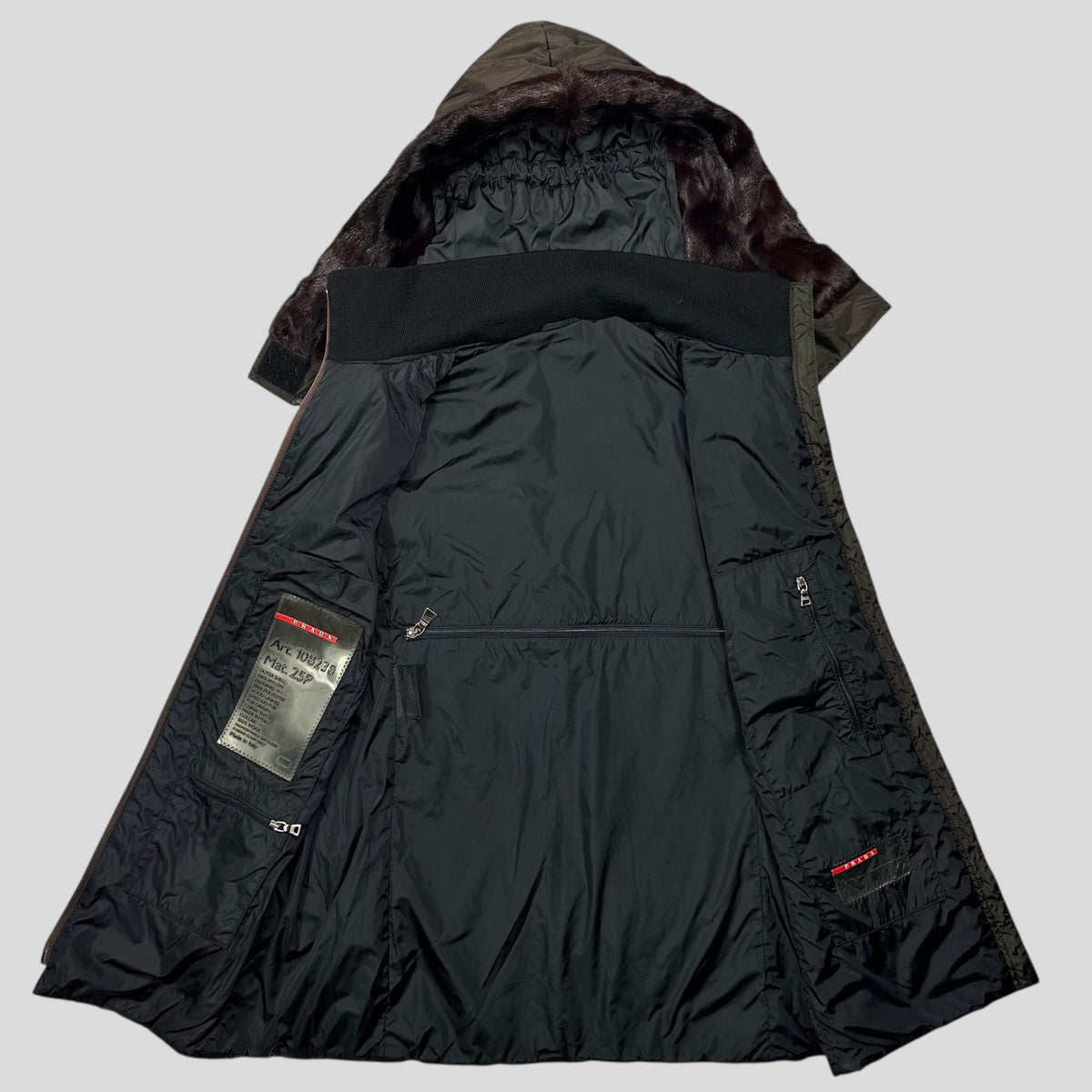 Prada Sport AW00 7 in 1 Nylon Padded Goat Fur Modular Bag Jacket - IT42 (S) | Khaki