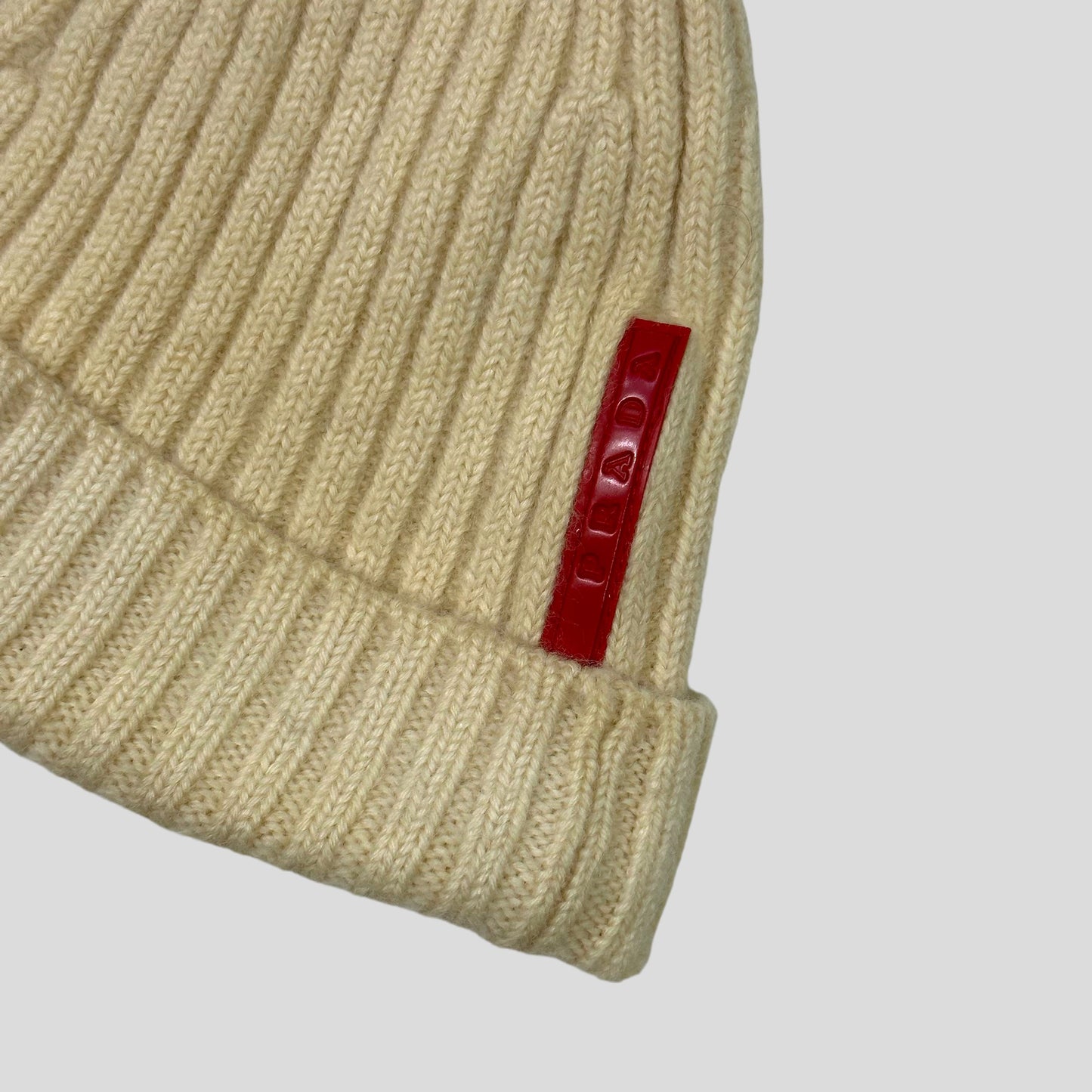 Prada Sport 00’s Cream Ribbed Fisherman’s Beanie - S/M