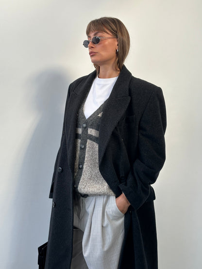 Italian Vintage 1980s Pure Wool Double Breasted Coat - XL
