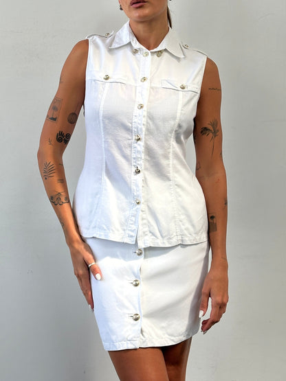 Gianni Versace Versus 1990s Bespoke Button Two Piece Skirt Set - M/W26