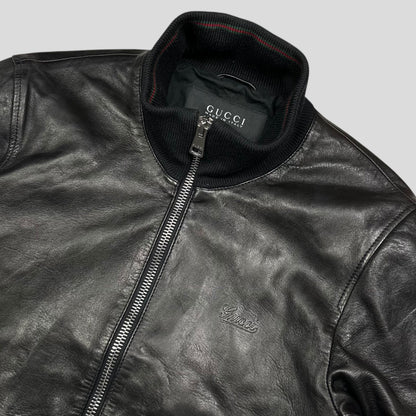 Gucci Nappa Leather Logo Web Bomber Jacket - IT46 (S)