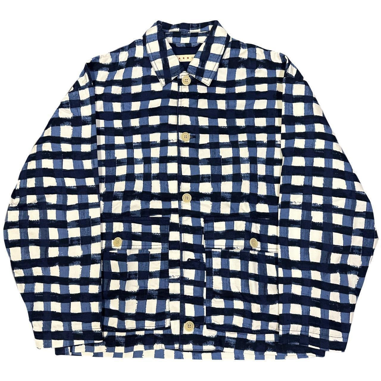 Uniqlo X Marni Collared Check Jacket In Blue & White ( S )