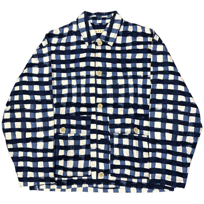 Uniqlo X Marni Collared Check Jacket In Blue & White ( S )
