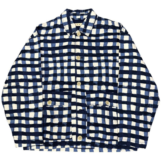 Uniqlo X Marni Collared Check Jacket In Blue & White ( S )