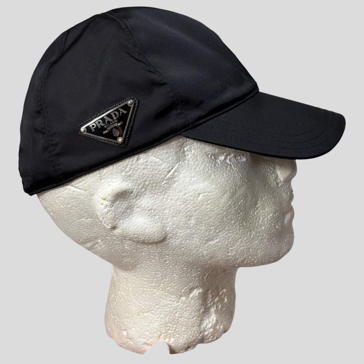 Prada Milano Triangle Plaque Logo Black Nylon Baseball Cap - M/L | O/S, Black