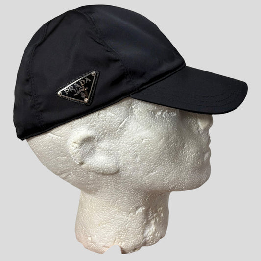 Prada Milano Triangle Plaque Logo Black Nylon Baseball Cap - M/L | O/S, Black
