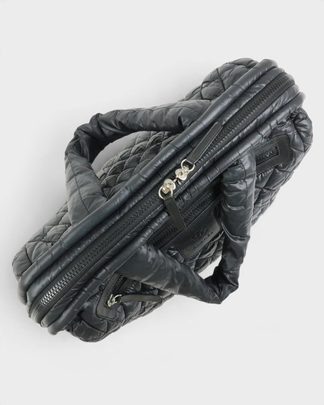 2000/2002 Chanel Coco Concoon Nylon Leather Boston Handbag Black | O/S, Black