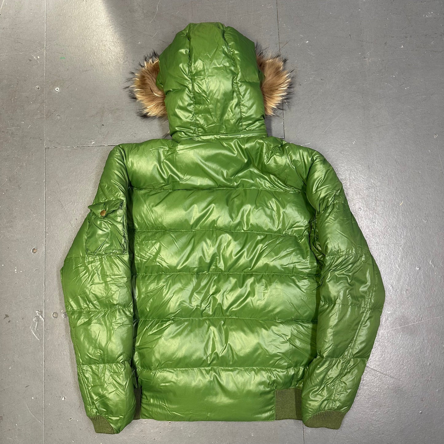 Marmot Puffer Jacket With Fur Hood In Green (XL) | XL, Green