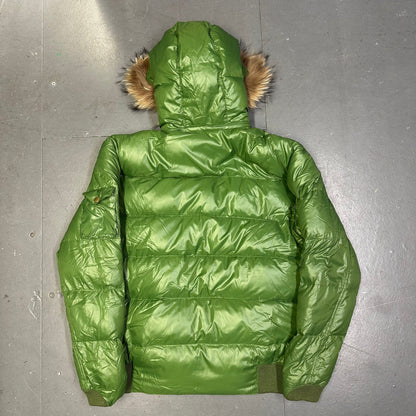 Marmot Puffer Jacket With Fur Hood In Green (XL) | XL, Green