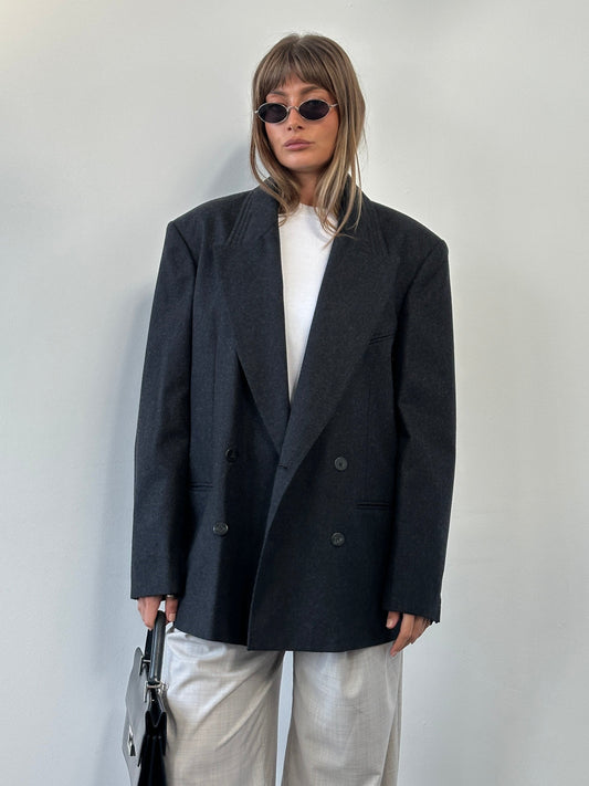 Italian Vintage Pure Wool Double Breasted Blazer - 40R/XL
