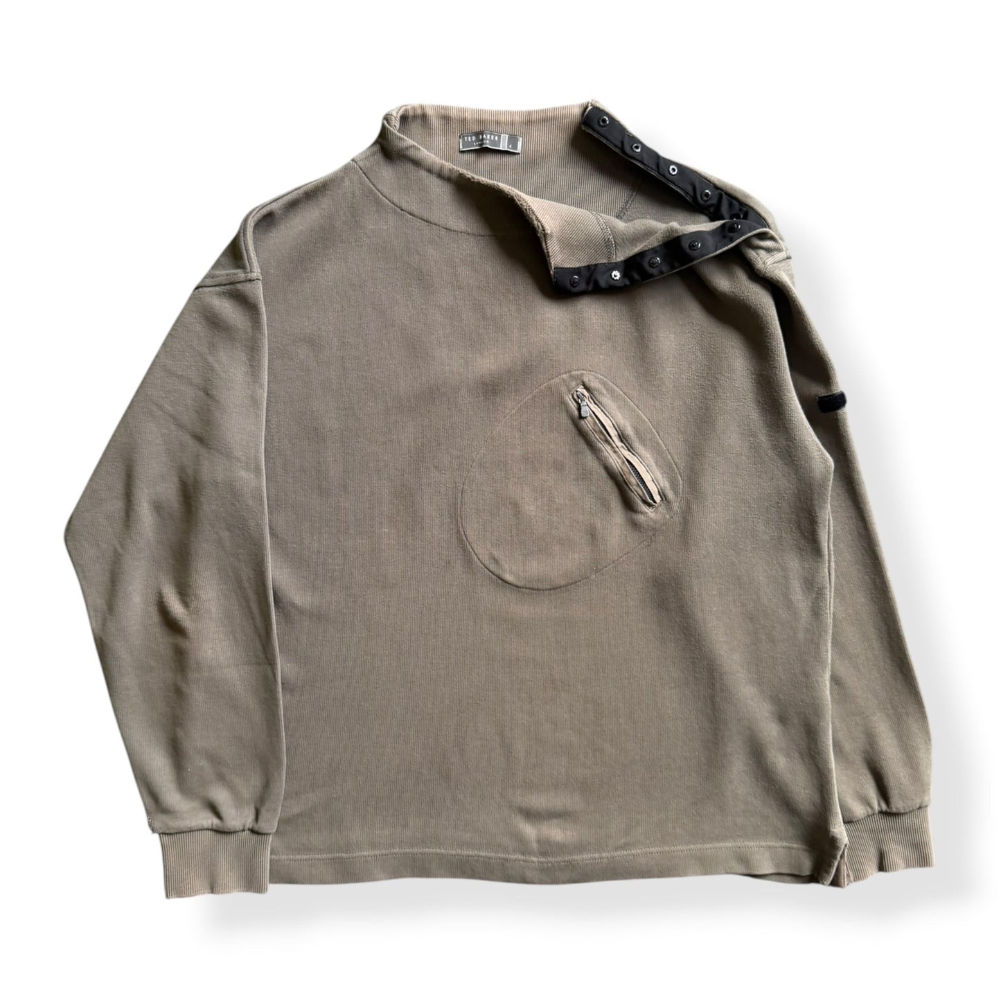 2000's Ted Baker Asymmetric Stash Pocket Sweatshirt (L) | Large, Khaki