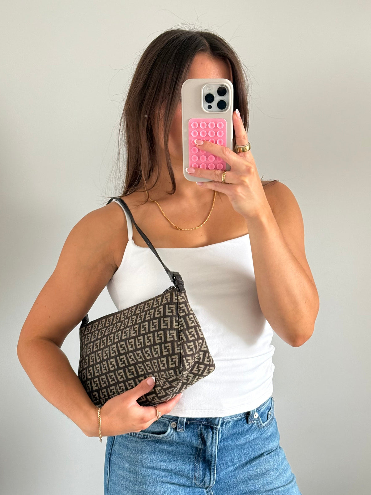 90s Fendi Zucca Brown Shoulder Bag | O/S, Multicoloured