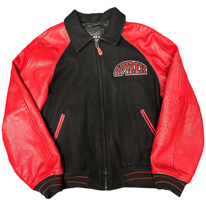 Avirex Stallions Leather & Wool Varsity Jacket In Black & Red ( XXL )