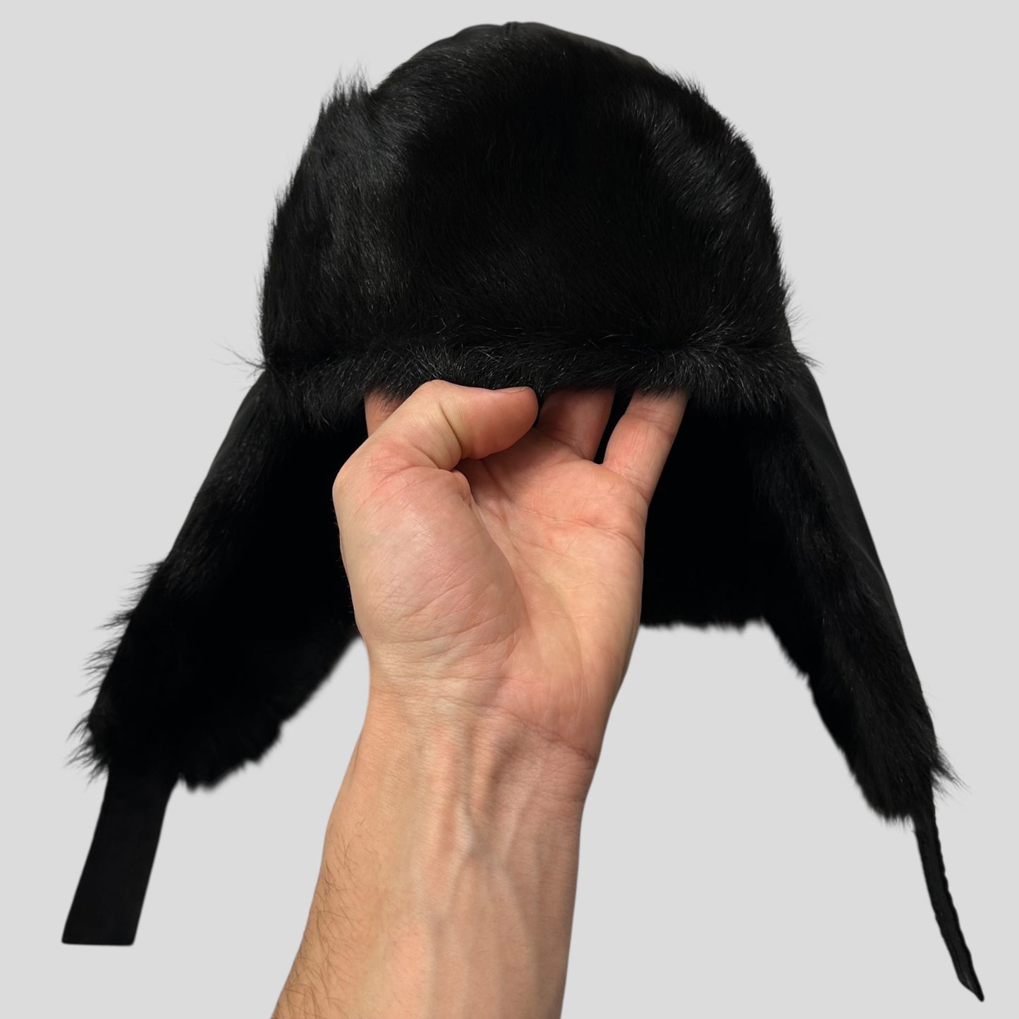 Prada Sport AW99 Goat Fur Nylon Canvas Trapper Hat - L (M) | O/S, Black