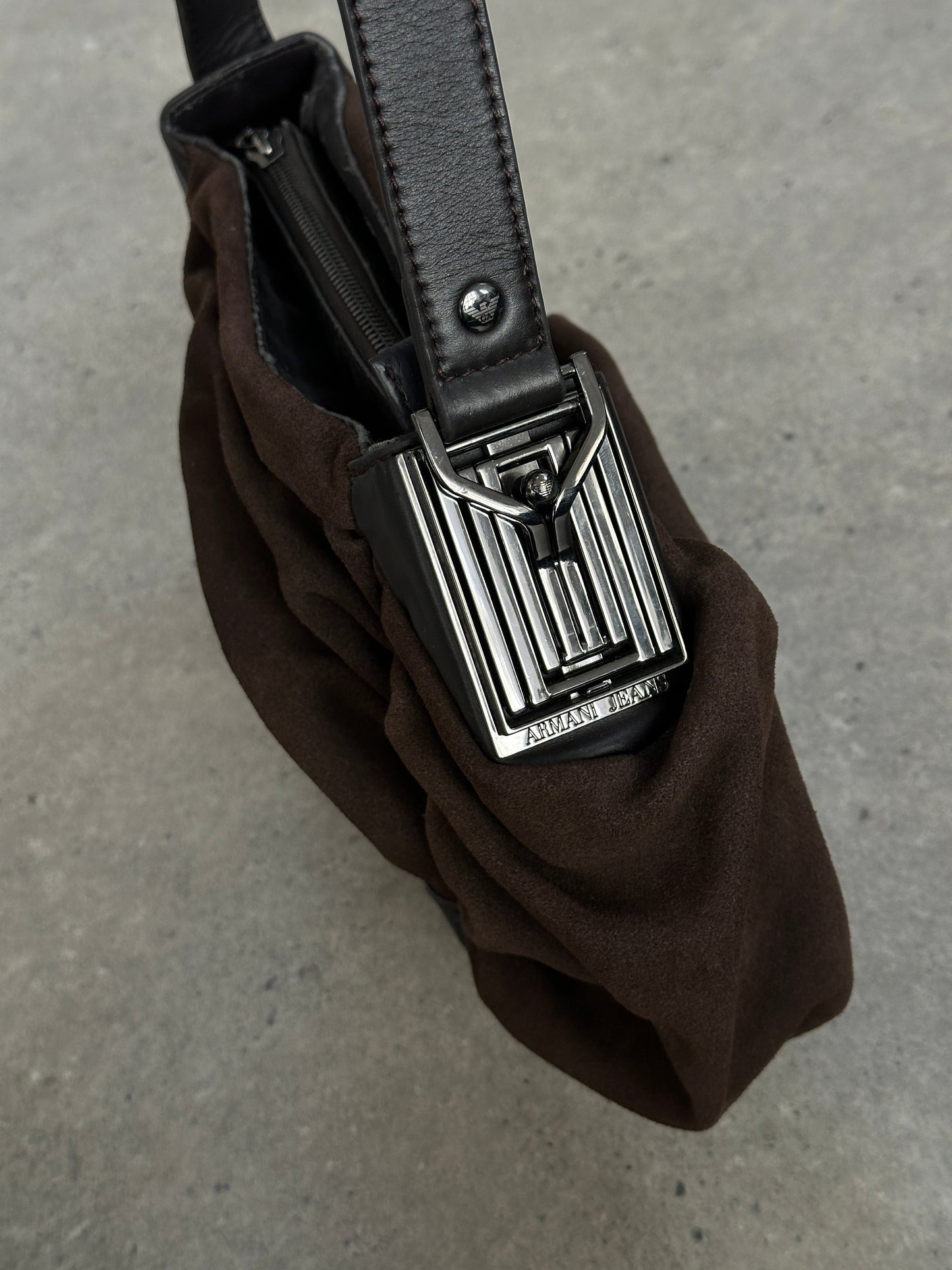 Armani Jeans Suede Ruched Shoulder Bag