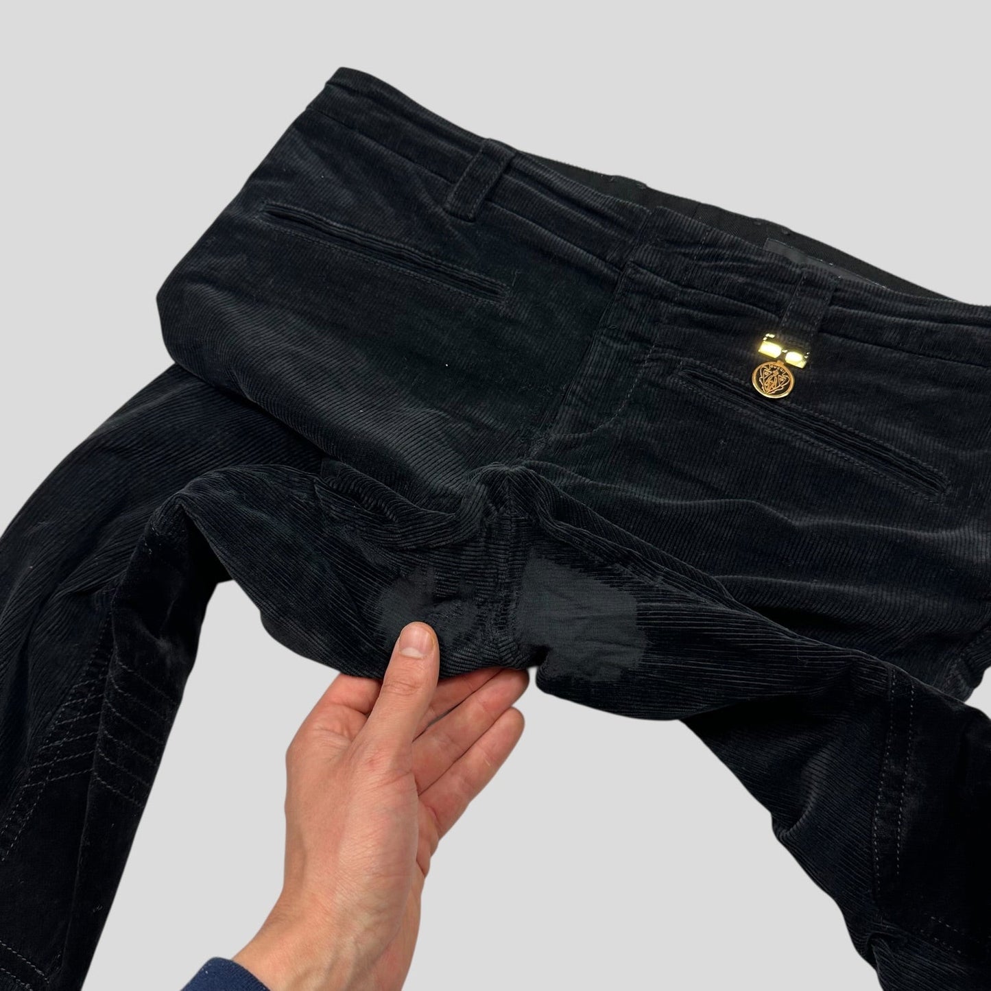 Gucci by Tom Ford 2004 Corduroy Laced Riding Logo Trousers - UK10 | Default Title, Black