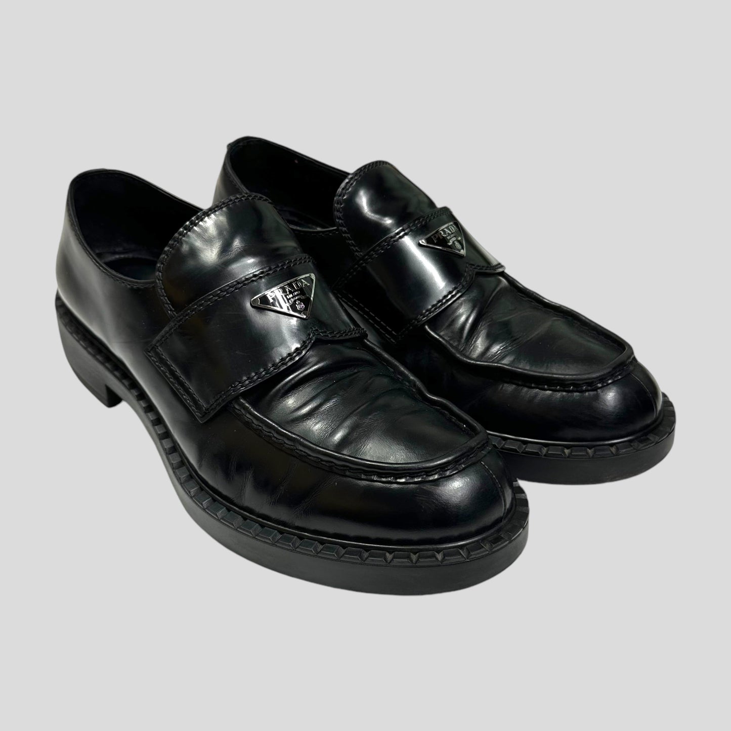 Prada Milano 2022 Black Brushed Leather Loafers - UK11/11.5