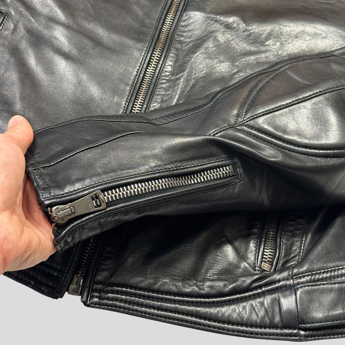 Gucci by Tom Ford AW00 Runway Spiral Leather Padded Moto Jacket - IT50 | Default Title, Black