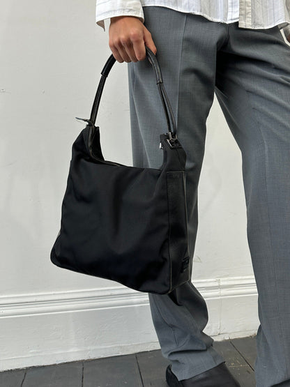 Gucci 1990s Tom Ford Canvas Leather Hobo Shoulder Bag