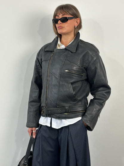 Vintage 1990s Leather Biker Jacket - M/L