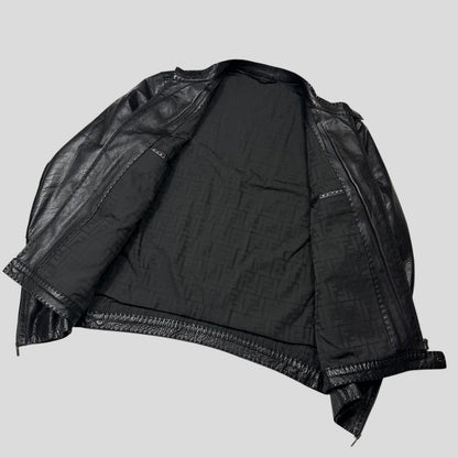 Fendi FF Textured Leather Exaggerated Stitch Moto Jacket - L | Default Title, Black