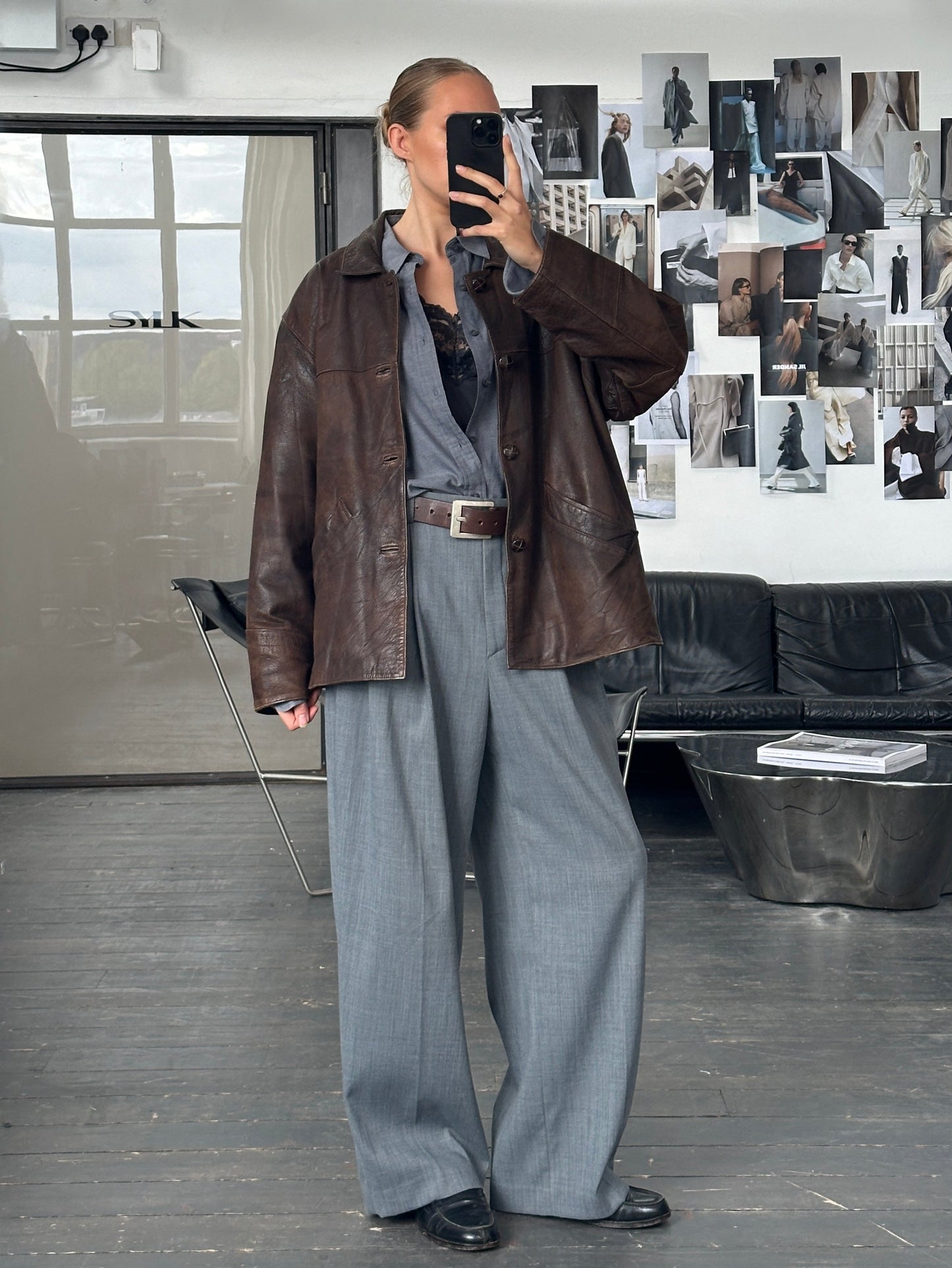 Vintage 1980s Aged Boxy Leather Jacket - XL