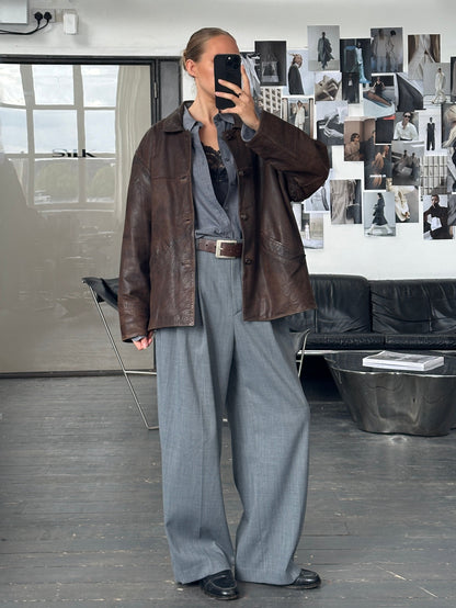 Vintage 1980s Aged Boxy Leather Jacket - XL