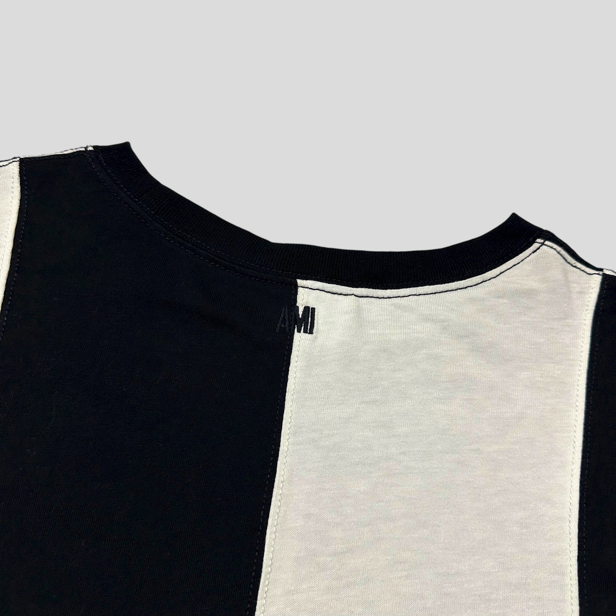 AMI Panelled Striped Heavy Cotton Logo T-shirt - XXL | Black