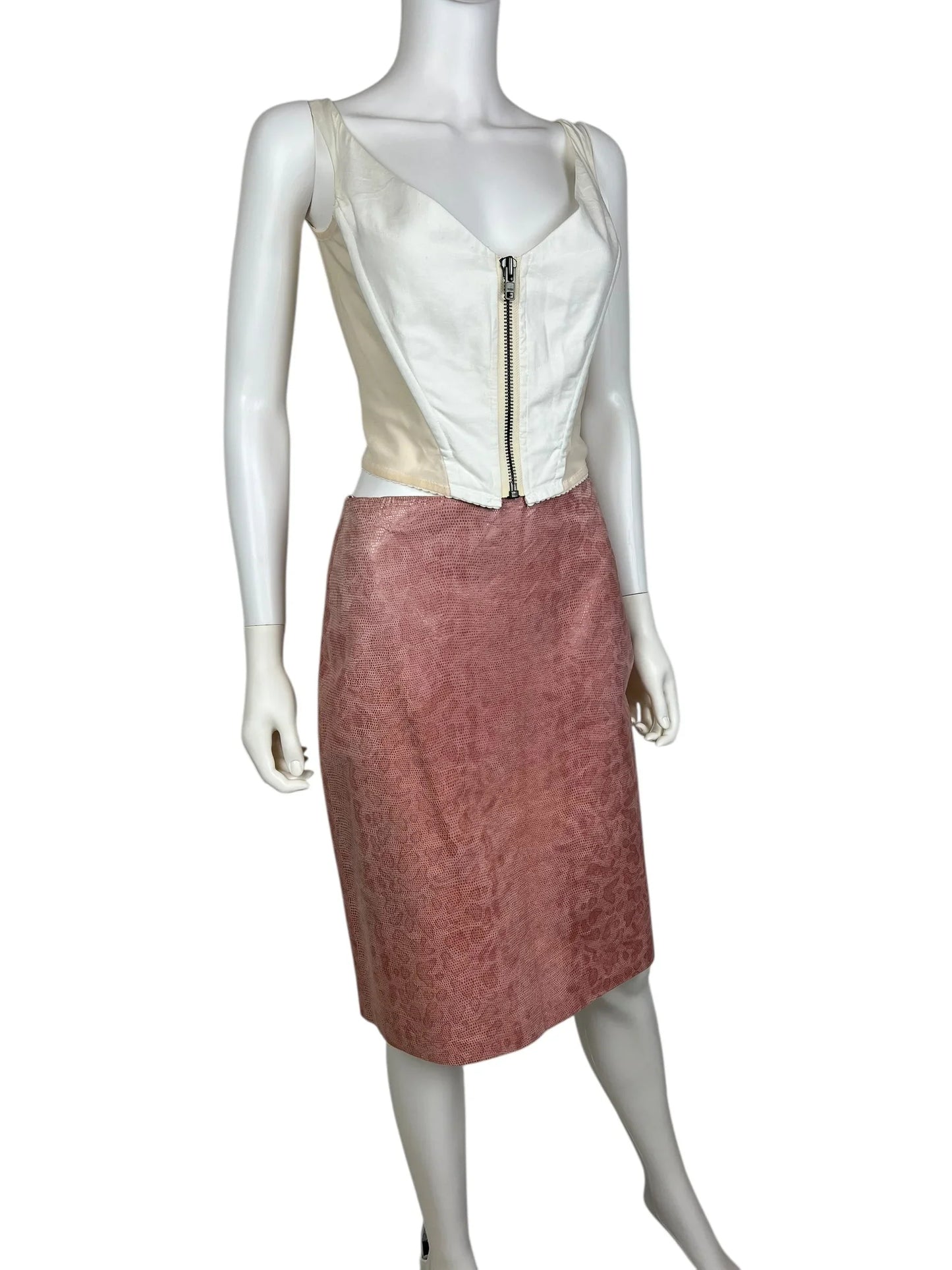 Hennes 1990s pink leather snakeskin skirt