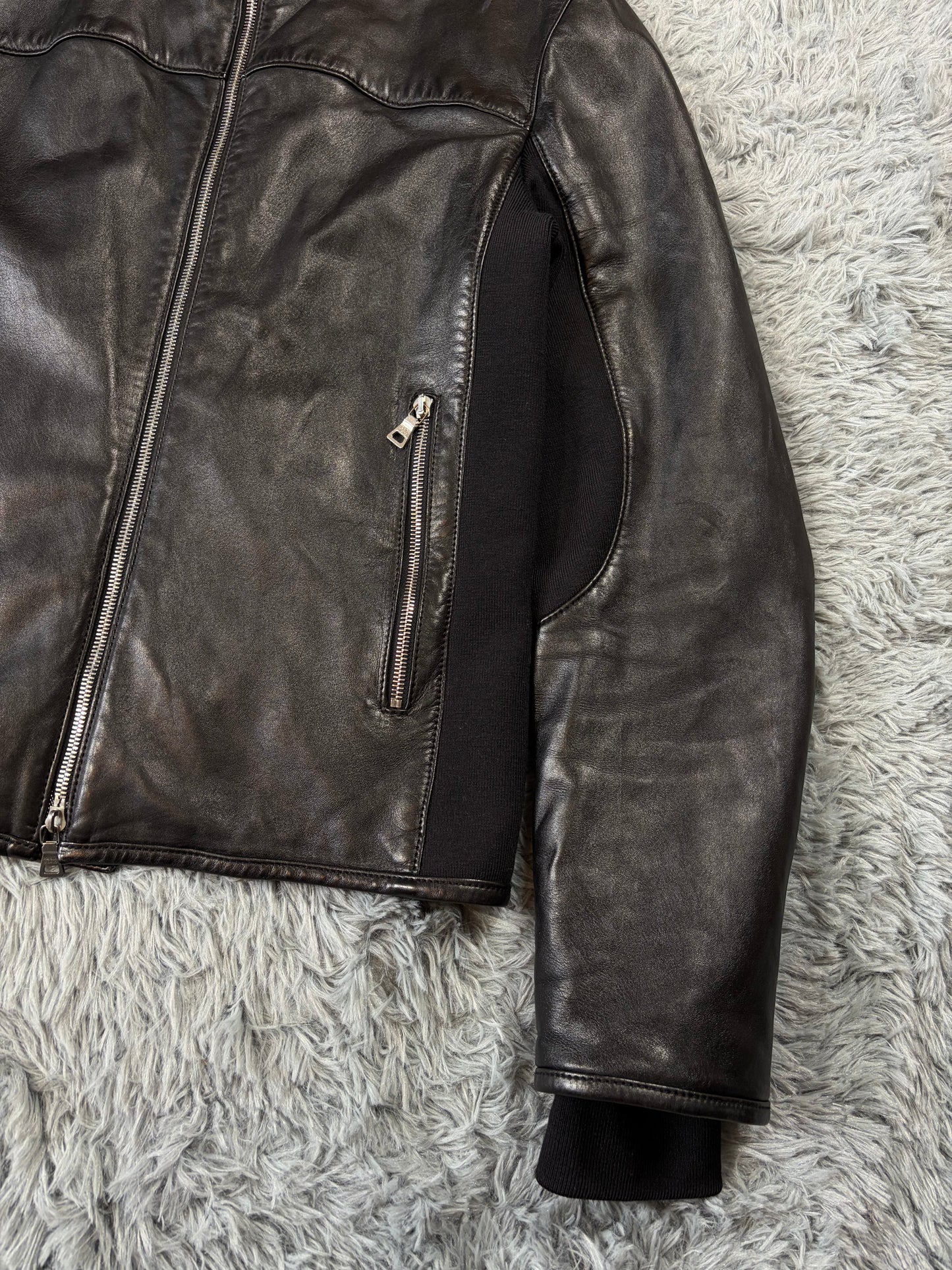 Prada Sport 00’s Leather & Wool Padded Hybrid Biker Jacket - IT50 | O/S, Black