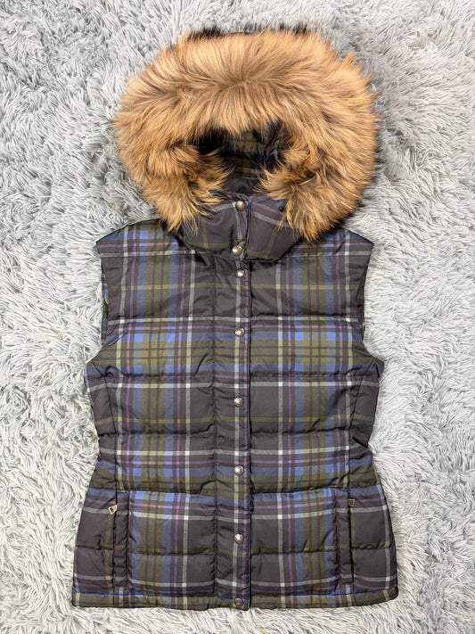Prada Sport 2011 Shadow Plaid Raccoon Fur Nylon Puffer Gilet - M | O/S, Red
